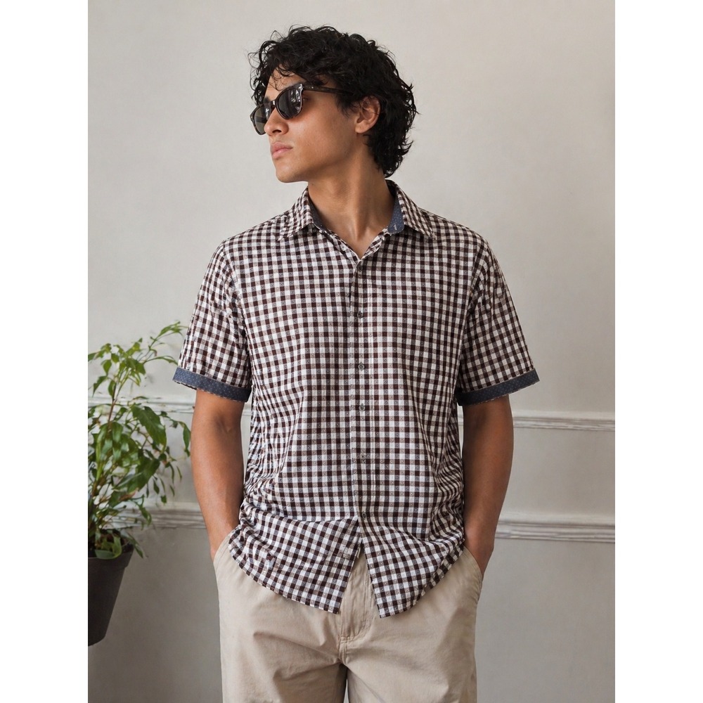 Age of Wisdom Brown Check Snap Button-up Shirt Size XXL Y2K‎ Casual Preppy Retro